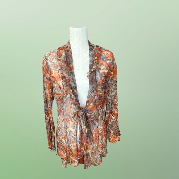 NWT Nic + Zoe Long Sleeve Sheer Silk Ruffle Neckline Blouse Size XL - Picture 12 of 13